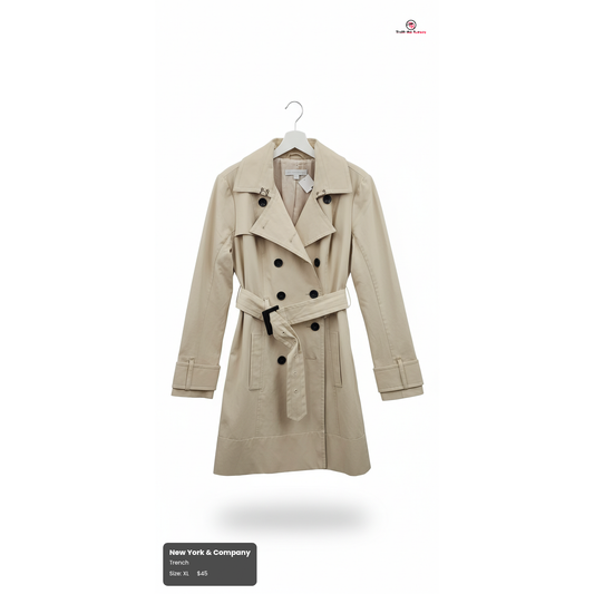 New York & Company Classic Khaki Trench Coat – Size Curvy Girl XL