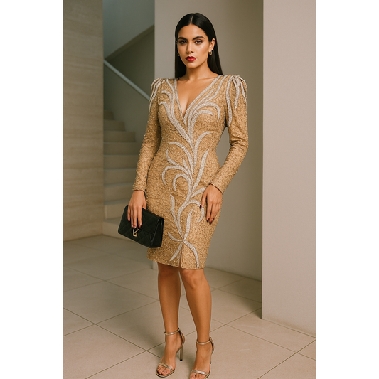 Golden Beaded Cocktail Dress – Size Small
