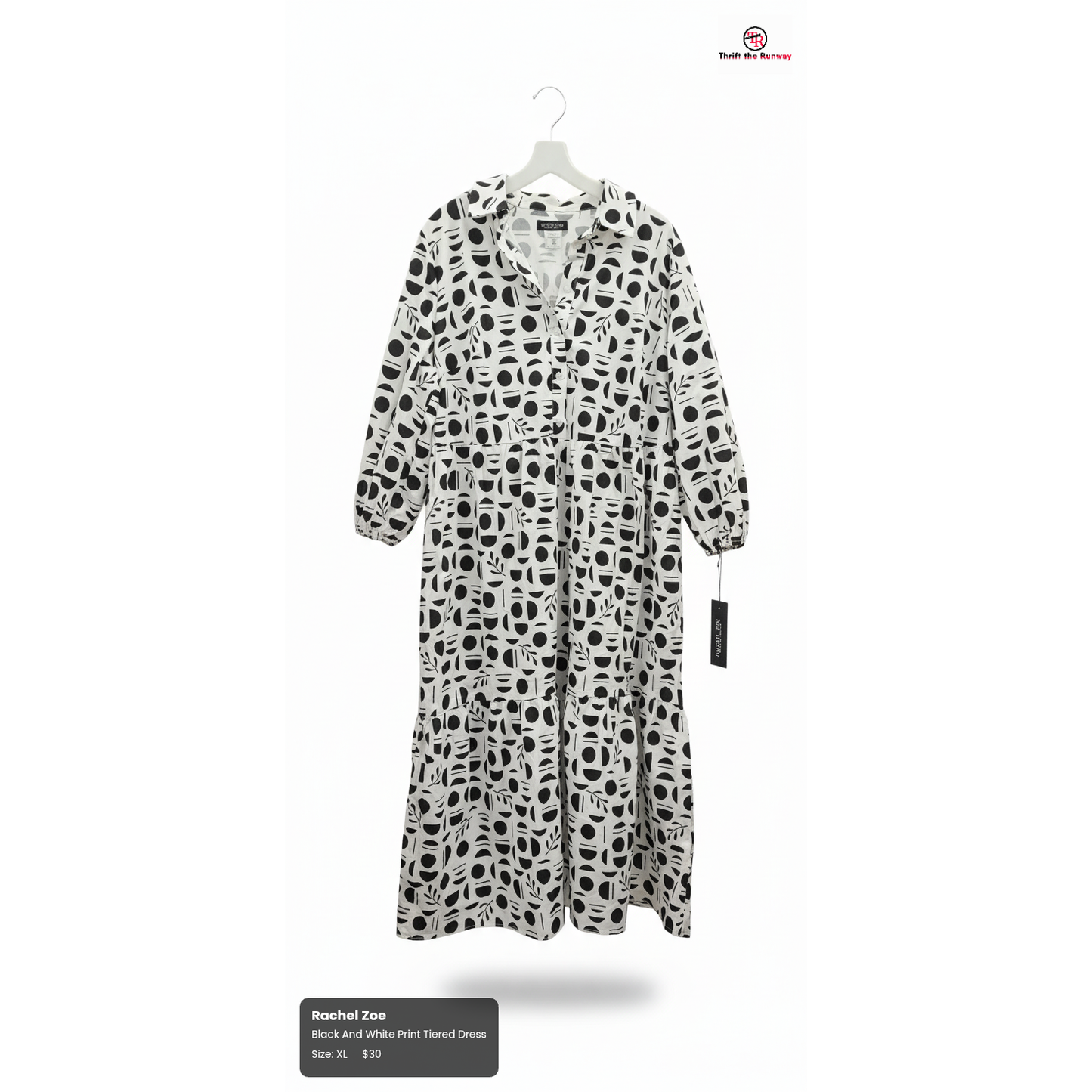 Rachel Zoe Black And White Print Tiered Dress – NWT, Size curvy Girl XL