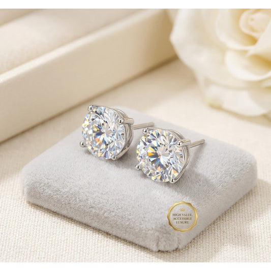 Quiet Sparkle: Brilliant-Cut Sterling Silver Cubic Zirconia Stud Earrings with Secure Click-In Backs