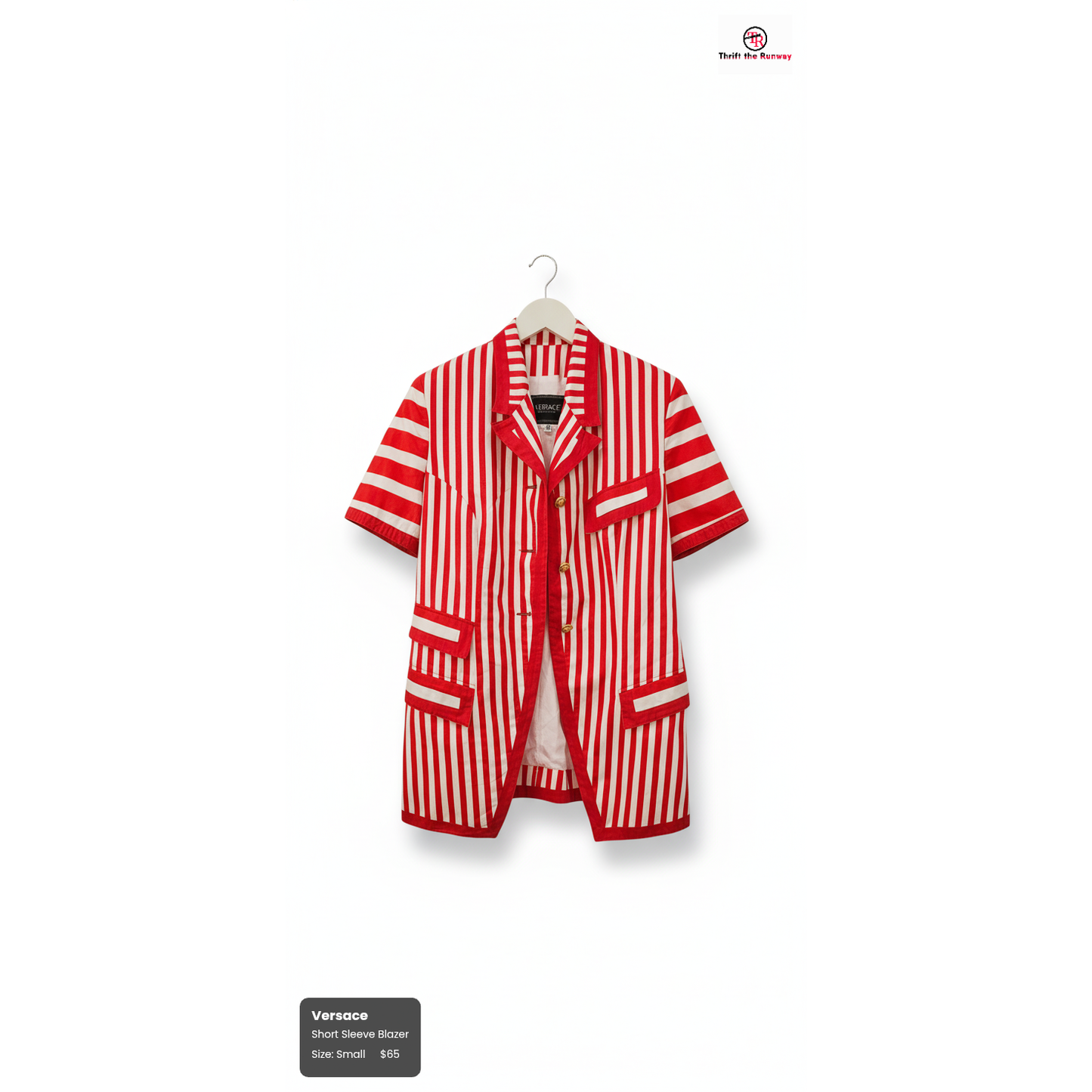 Vintage Versace Red & White Striped Blazer with Medusa Buttons – Size Small | $65