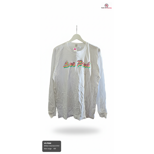 VS PINK White Crewneck Shirt – Brand New with Pink and Bling - Size Large