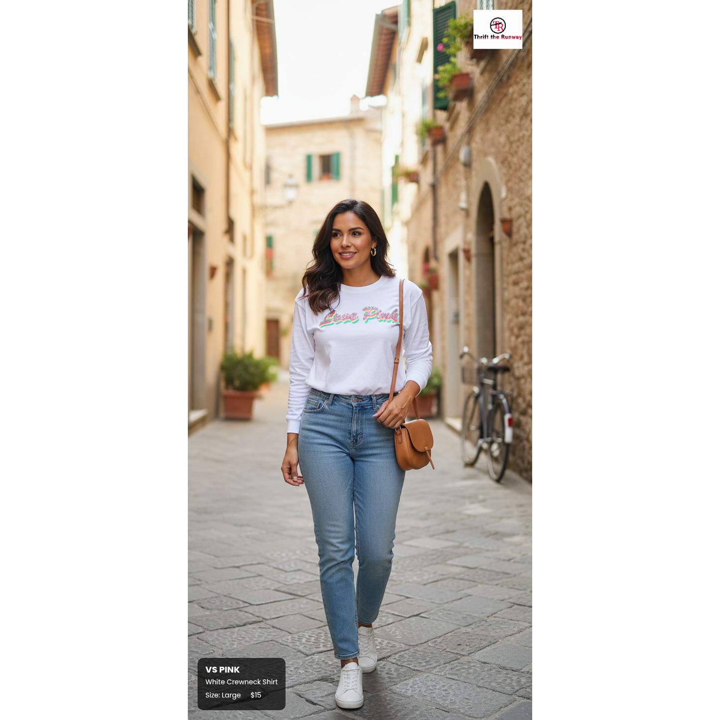 VS PINK White Crewneck Shirt – Brand New with Pink and Bling - Size Large