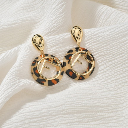 Letter F Leopard Print Earring