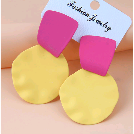 Bright Pink and Yellow Metal Fashion Earrings