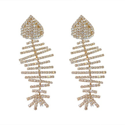 Rhinestone Fishbone Earring