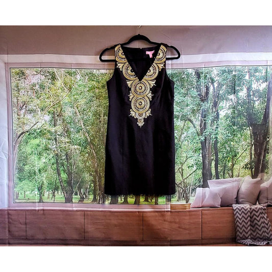 Lilly Pulitzer Black Gold Gabby Shift Dress - Size Small