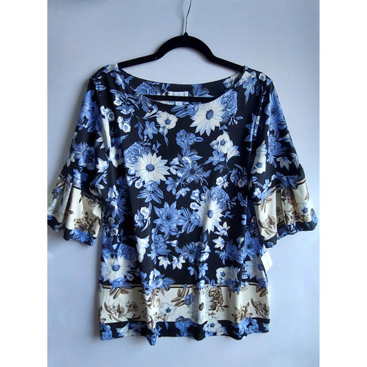 Charter Club Black w Periwinkle White Floral Blouse - Size Curvy Girl (Sz XL) - NWT