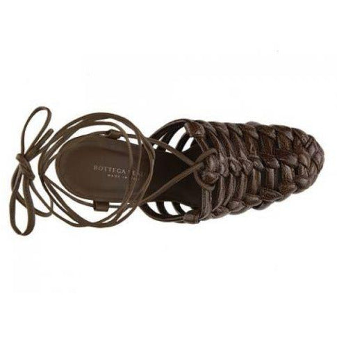 Bottega Veneta Brown Woven Leather Wedge Sandals - Shoe Size 7 (Size 37.5)