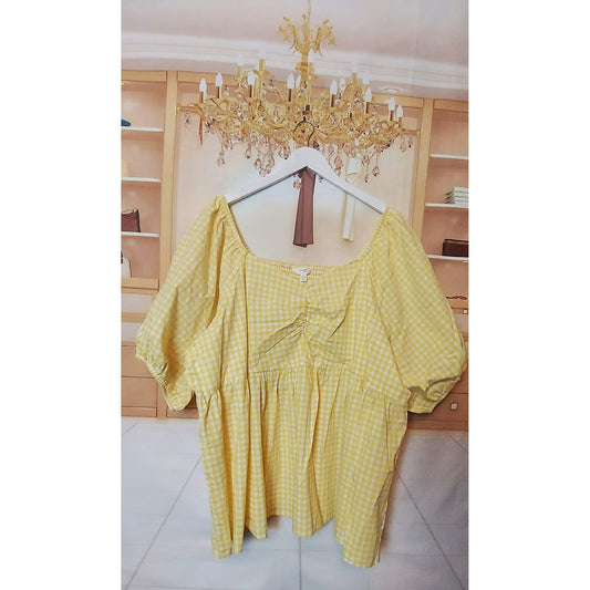 Terra & Sky Yellow Gingham Blouse - Size Curvy Girl (Sz 3X)